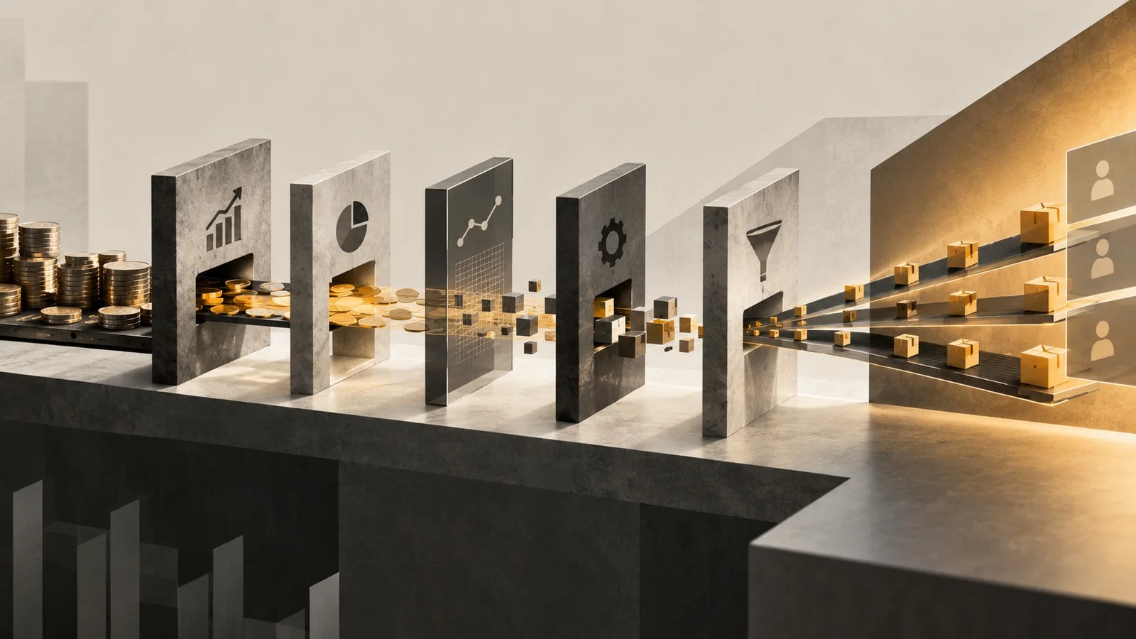 Visual framework linking paid media spend to margin, measurement and campaign controls.